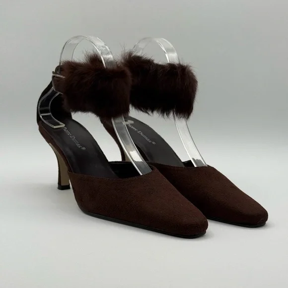 Pierre Dumas Carmela Women's Brown Micro Suede Slingback Stiletto Heels Sz 10 - Picture 2 of 16